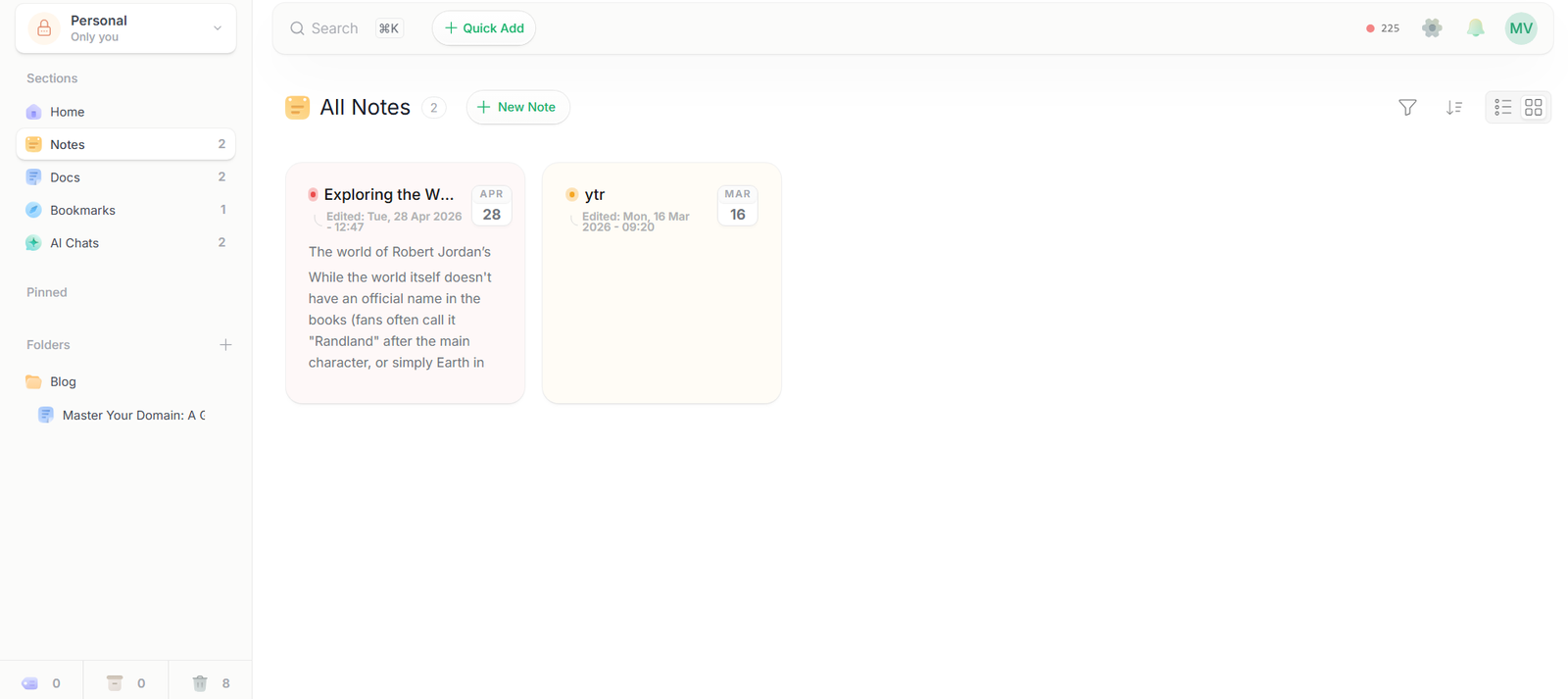 A screenshot of the Brainfo Notes menu with a note sample