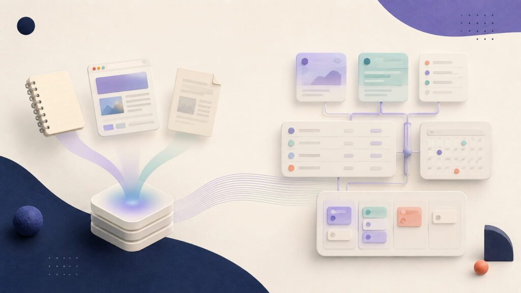 Conceptual comparison of quick note capture and a structured knowledge workspace