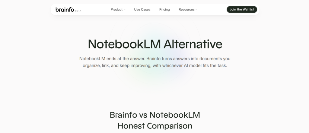 Brainfo’s NotebookLM Alternative page.
