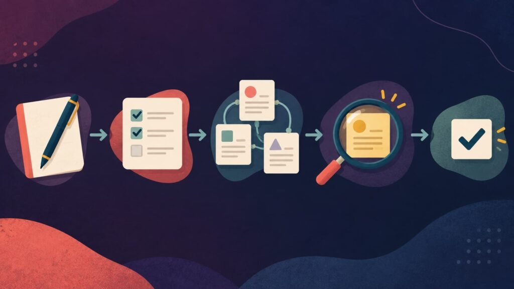 Conceptual workflow from capture through connected notes to a retrieved decision and confirmed action